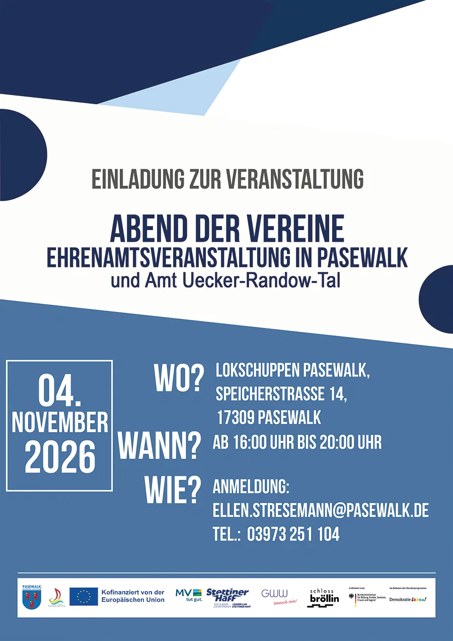 Veranstaltungsbild: Abend der Vereine – Ehrenamtsveranstaltung in Pasewalk