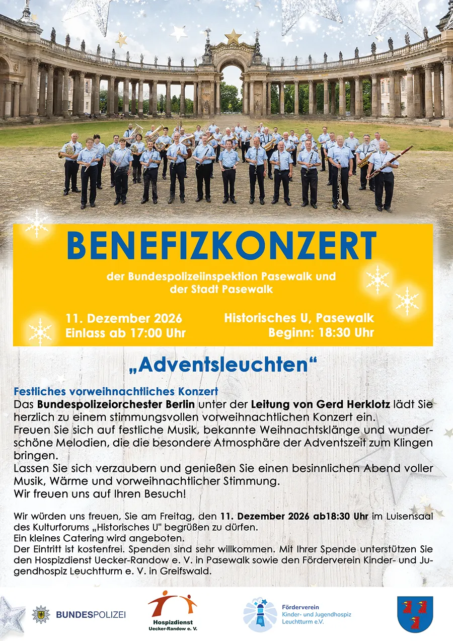 Veranstaltungsbild: Benefizkonzert der Bundespolizeiinspektion Pasewalk und der Stadt Pasewalk