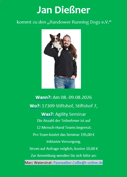 Veranstaltungsbild: 4. Agility Seminar mit Jan Dießner von RTL