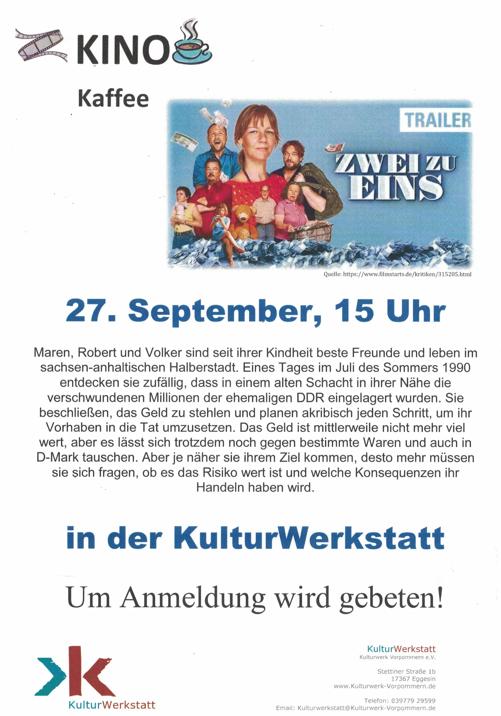 Veranstaltungsbild: KinoKaffee in Eggesin