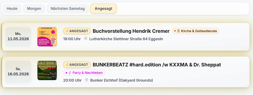 Kalender UER Startseite: Karussell mit Reiter Angesagt und prominenter Platzierung