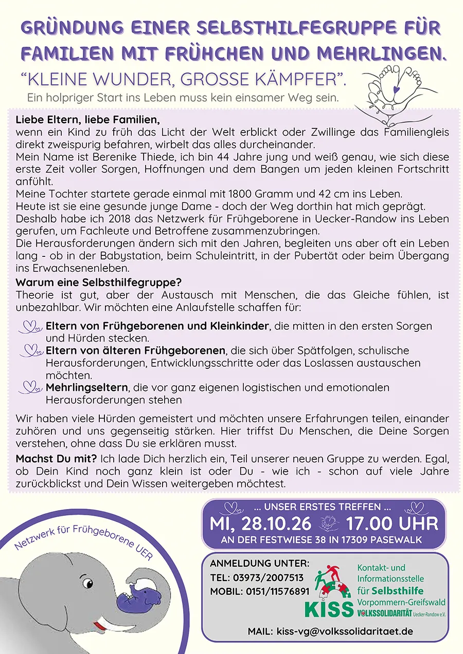 Veranstaltungsbild: Gründung einer Selbsthilfegruppe für Familien mit Frühchen und Mehrlingen