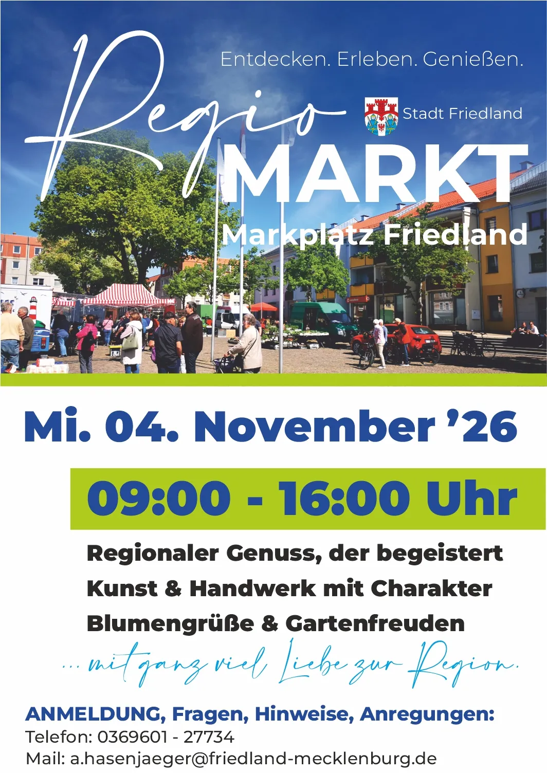 Veranstaltungsbild: Regiomarkt in Friedland – vorbeikommen, stöbern und genießen