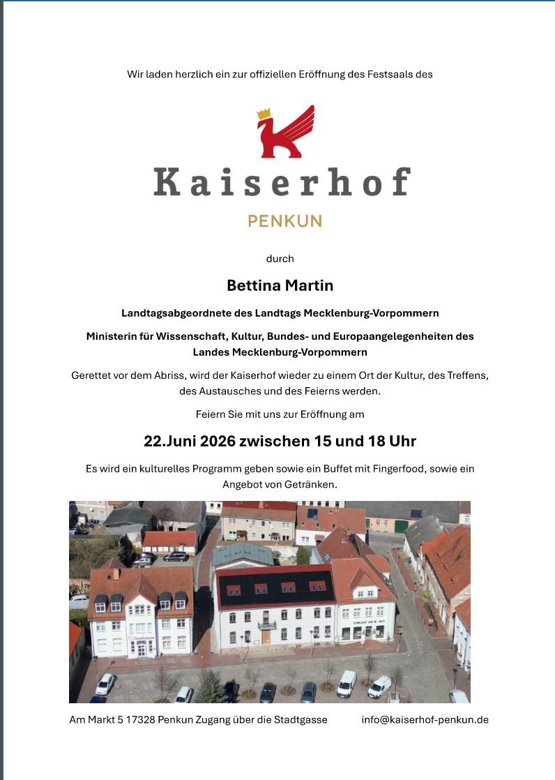 Veranstaltungsbild: Offizielle Eröffnung des Festsaals des Kaiserhof Penkun