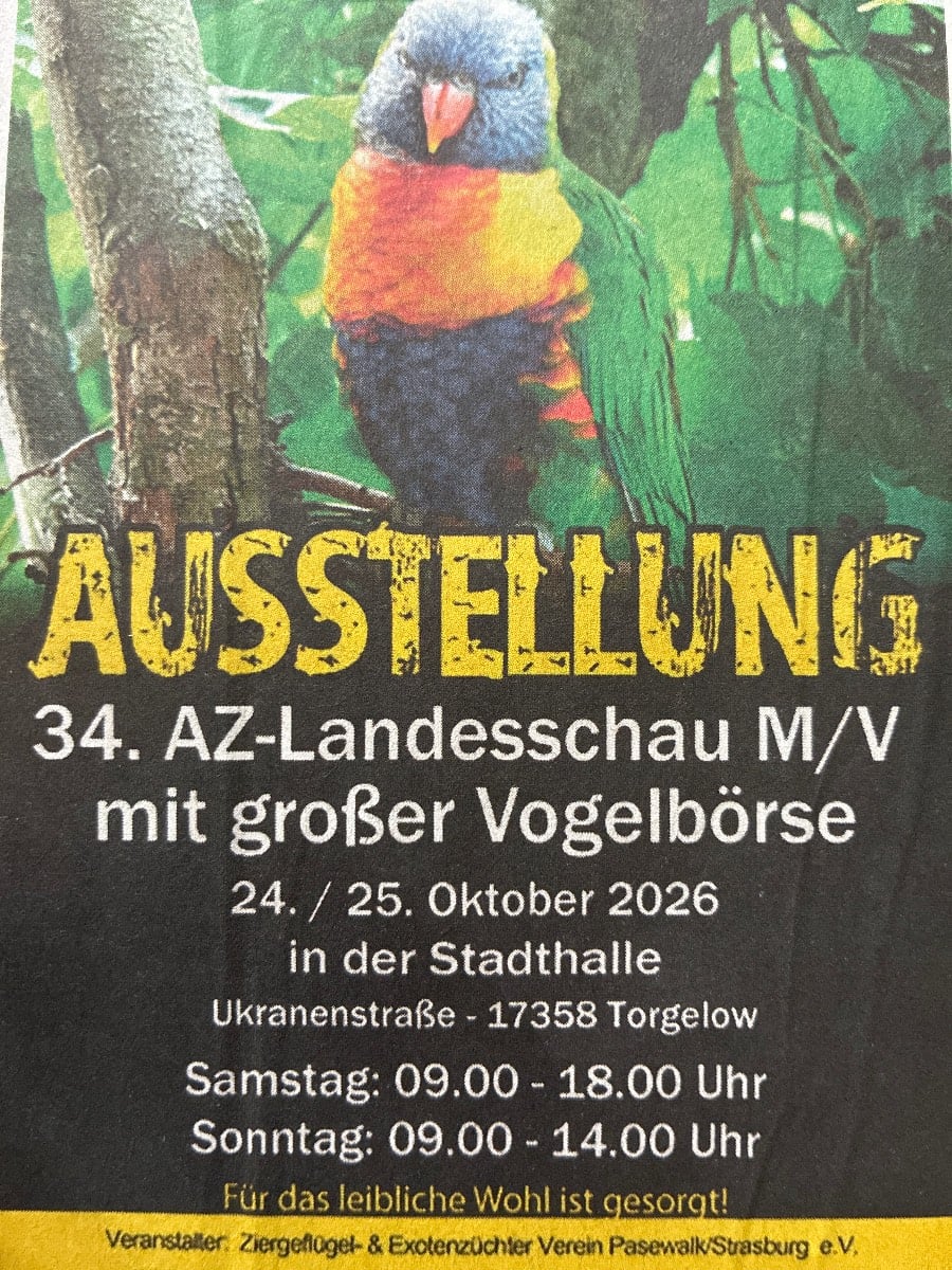 Veranstaltungsbild: 34. AZ-Landesschau M/V mit großer Vogelbörse
