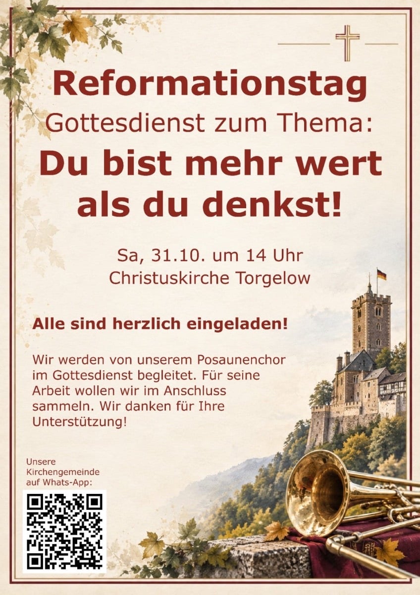 Veranstaltungsbild: Reformationstag Gottesdienst zum Thema: Du bist mehr wert als du denkst!