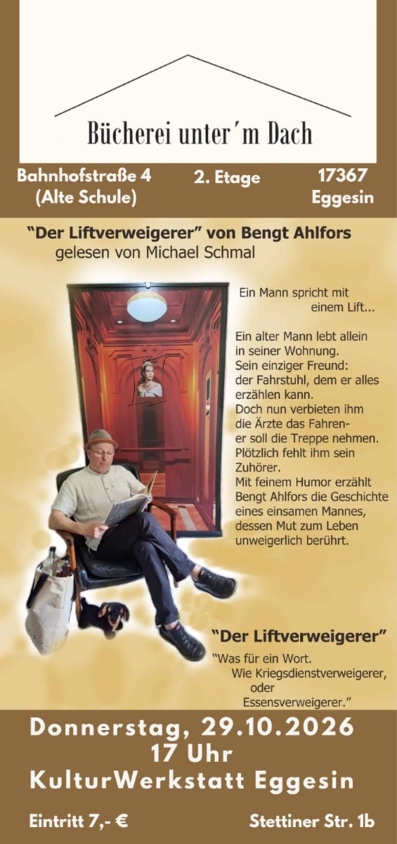 Veranstaltungsbild: "Der Liftverweigerer" von Bengt Ahlfors gelesen von Michael Schmal